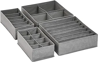 Amazon Basics Dresser Drawer Storage Organizer for Undergarments, Set of 4 - Gray