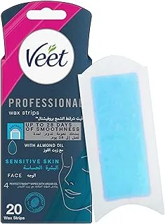 Veet Professional Hair Removal Easy-Gel Face Wax Strips With Almond Oil For Sensitive Skin, Perfect Finish Wipes With Argan Oil, Up To 28 Days Of Smoothness, 20 Wax Strips (Pack May Vary)