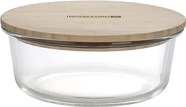 Royalford round glass food container with bamboo lid, rf10325 freezer & dishwasher safe, air tight lid silicone sealing ring, high thermal shock resistant