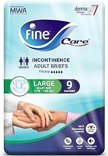 Fine Care Incontinence Unisex Adult Diaper Brief, Large, waist size 100 - 140 cm (39 – 55 Inch), 9 diapers with Maximum Absorbency and Leak Protection