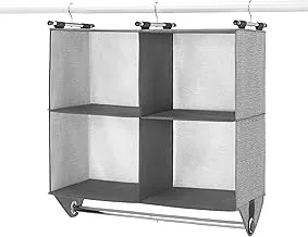 Whitmor 4 Section Fabric Closet Organizer Shelving with Built In Chrome Garment Rod