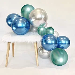 HiQuaty Blue Metallic Chrome Latex Balloons, 50Pcs 30Cm Sliver Balloons Green Shiny Party For Bridal Shower Wedding Birthday Decoration