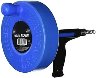 Drum Auger Canister Auger For Drains Block Opener - 1/4In X 25Ft Spring Cable - Heeco