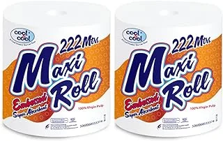 Cool & Cool White Maxi Tissue Roll - 222 Metres 2Ply - Embrossed, Sparkling Clean & Absorbent, Extra-Long Lasting Hygienic Paper Towels for Home