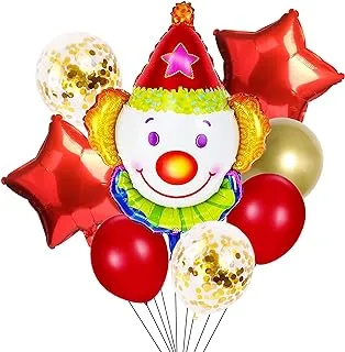 PARTY TIME - 8 Pieces Clown Birthday Decoration Supplies Foil Balloons Joker Theme Set, Happy Birthday Balloons Birthday Party Supplies, One Size