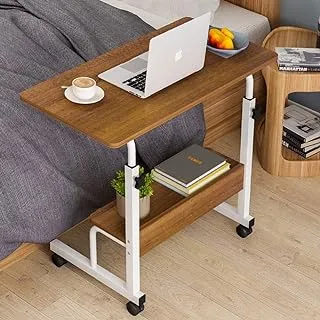 Showay Movable Side Table, Mobile Desk Table Laptop Computer Stand Desk Adjustable Bed Table, 60 * 40cm, Brown,60*40cm