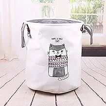 Homecanvas As_Snt01 Canvas Folding Storage Basket Baby Toy Storage Laundry Basket Stylish Double Layer Canvas Storage Hamper Round Laundry Bin Thick Bag Organizer (Cat Grey)