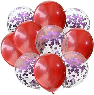 PARTY TIME - 10-Pieces Red and Purple Latex Confetti Birthday Party Decoration Balloons (12 Inches)