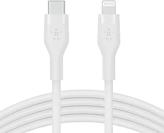 Belkin BoostCharge Flex Silicone USB Type C to Lightning Cable (1M/3.3FT), MFi Certified 20W Fast Charging PD Power Delivery for iPhone 14/14 Plus, 13, 12, Pro, Max, Mini, SE, iPad and More - White