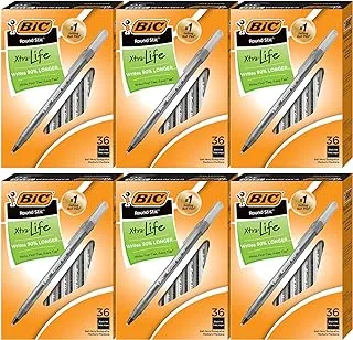 Bic Round Stic Xtra Life Ballpoint Pen, Medium Point (1.0mm) -- Pack Of 216 Black Pens