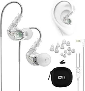 MEE audio M6 Sweatproof Sports Wired In Ear Headphones Corded Earphones Earbuds with 3.5mm Plug and Memory Wire Earhooks Clear, Earphone-M6CL-MEE, M6-CL, 48 Inches