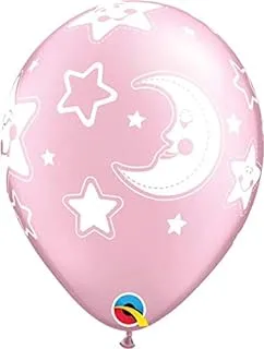 Qualatex Baby Moon And Stars Latex Balloons 6-Pieces, 11-Inch Inflatable Diameter, Pink