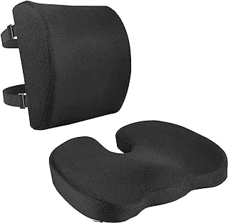 SKY-TOUCH Sky Touch Seat Cushion + Lumbar Support Ergonomic Pillow 100% Memory Foam Back Support and Pain Relief for Office Chair Cushion, Lumbar Support Pillow for Car Seat Cushion, Back Pillow Black