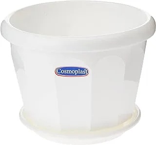 Cosmoplast Plastic Hexagonal Flowerpot 25 With Tray - White, Iffp25052Wh