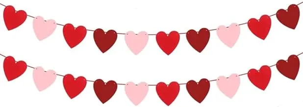 Hearts Garland Valentines Day Heart Banner Felt Red Shape Hanging String Party Decor Decorations for Wedding Anniversary Birthday Home Supplies