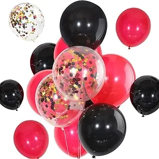 JOVITEC 30 Pieces 12 Inches Latex Balloons Happy Birthday Balloons Confetti Balloons for Wedding Birthday Party Baby Shower Decoration (Black and Red)