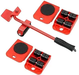 ECVV OUYAWEI Portable For Furniture Mover Tool Set Furniture Transport Lifter Heavy Stuffs Moving Tool 4 Wheeled Mover Roller+1 Wheel Bar Hand Tools Set Full red