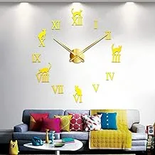 Generic Fashion Cat Frameless Large Diy Wall Clock, Gold, Cdr-009