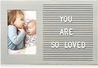 Pearhead Letterboard Photo Frame, Includes 294 Letters, Perfect Message Board For A Rustic Nursery Or For Photo Sharing, Baby Announcement, Distressed Gray