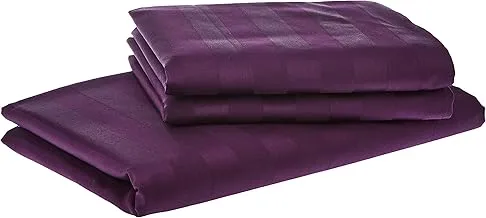 Ibed Homehotel Wide Stripe 2Pcs Bed Sheet Set,300Tc Cotton, Single Size, Purple