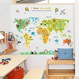 Coolbaby Cartoon Colorful Animal World Map Wall Stickers For Kids Rooms Growth Vinyl Removable Home Decor Paper