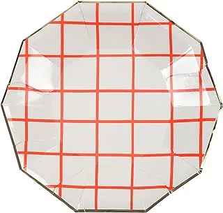 Meri Meri Neon Coral Grid Plates 8 Pieces, Small