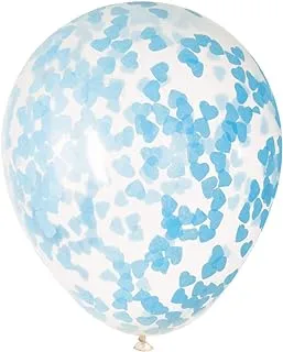 Unique Heart Shaped Confetti Clear Printed Latex Balloons 5-Pieces, 16-inch Size, Blue