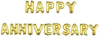 PARTY TIME - 16-Pieces Happy Anniversary Shiny Gold Letter Foil Balloons (16 Inches)