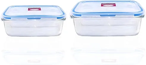 FEELINGS 2-Pieces 400Ml (13oz) 600 ML(20oz) Glass Meal Prep Containers With Leak-Proof Locking Blue Lids, Glass Food Storage Containers, Glass Containers for Kitchen Storage & Lunch Organizer