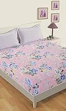 Swayam Veda Collection 160 Tc 100% Cotton Fitted Queen Bedsheet With 2 Pillow Cover (Pink) 150 X 200 X 40 cm