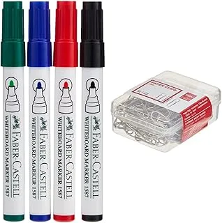 Faber Castell Whiteboard Marker Bullet Set Of 4Pc + Duster, Assorted, 1587D & E0025 Paper Clips