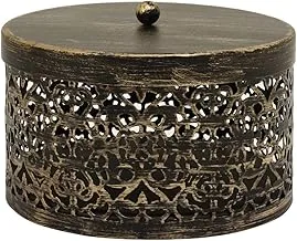 Home Town Decorative Round Box Metal Black Candle Holder,15X10 Cm