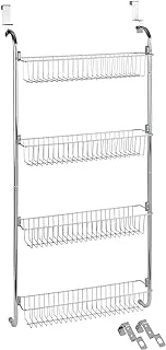 WENKO, Door Mounted Rack, Chrome Plated Metal, Home Bedroom Storage Unit with 4 Compartments, Hook On, No Drill Needed, 50x109x14cm, Shiny Silver