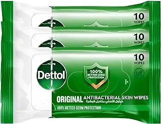 Dettol Original Anti-Bacterial Skin Wipes For Better Germ Protection, 10 Wipes, Pack Of 3