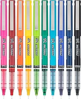 Pilot Precise V5 Stick Liquid Ink Rolling Ball Stick Pens, Extra Fine Point (0.5mm) Assorted Ink Colors, 10-Pack (12562)