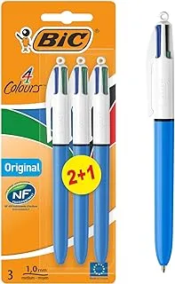 Bic 4 Colours Original, Retractable Ballpoint Pens, Ideal For School, Medium Point (1.0mm), Multi-Coloured, Pack Of 3