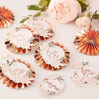 Ginger Ray Floral Hen Party Rose Gold Badge Kit 6 Pack