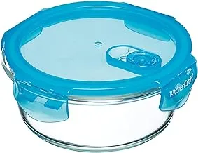 KITCHENCRAFT KCGLSSTOR06 Glass Storage Container with Vent, Round, 600ml, 15x7cm, Labelled