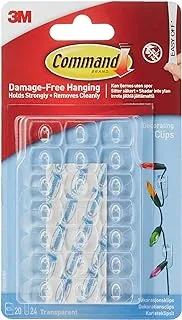 Command Decorating Small Clips Transparent color, 20 clips + 24 strips/pack | Holds 180 gr. each clip | Organize | Decoration | No Tools | Holds Strongly | Damage-Free Hanging