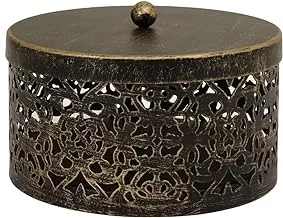 Home Town Decorative Round Box Metal Black Candle Holder,13X8 cm