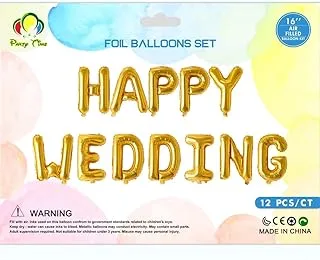 PARTY TIME - 1 Set Gold HAPPY WEDDING Balloon Sets، Anniversary، Wedding، Valentines Letter Foil Balloons، Shiny Mylar Foil Balloon Sets (16 بوصة)