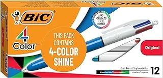 Bic 4-Color Retractable Ballpoint Pen, Medium Point (1.0mm), Assorted Colors, With Long-Lasting Ink, 12-Count