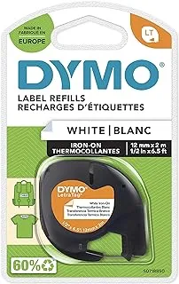 Dymo Letratag Iron On Fabric Labels Authentic 12 Mm X 2 M Roll Black Print On White Clothing Labels For Letratag Label Makers, S0718850, 12_Millimeters