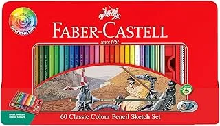 Faber-Castell classic colour pencils 60 colour sketch set in a flat metal tin, assorted, 115893