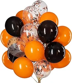 PARTY TIME - 18 Pieces Halloween Latex and Confetti Balloon Sets Halloween Party Balloons Latex for Halloween Party Kids Bat Birthday Party Supplies (Orange and Black)