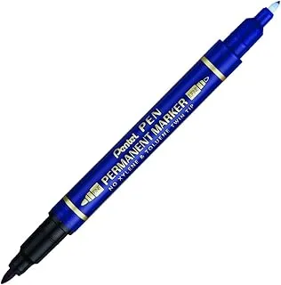 Pentel N75W-C Permanent Marker Twin Tip, Blue Ink, Pack of 12