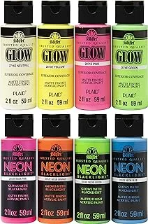 FolkArt Neon Glow Acrylic Paint Set, 2 oz, 8 Fl Oz