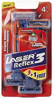 Laser Reflex 3 Three Blade Disposable Shaving Razor-Ant Slip Elastomer Grip Handle-FlexibleNeck and Handle-Strip with aloe & vitamin E-Ultra Smooth Shave-Reduces Irritation-4 Pieces