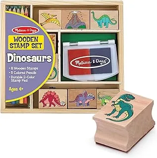 Melissa & Doug Wooden Stamp Set: Dinosaurs - 8 Stamps, 5 Colored Pencils, 2-Color Stamp Pad