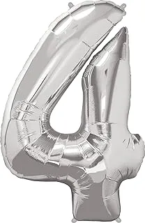 Qualatex Number Four Foil Balloon, 41 Inch, Silver